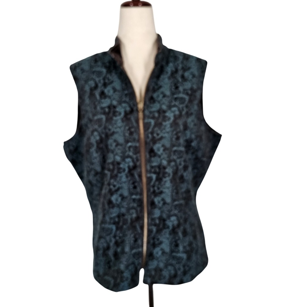 Multiples‎ Vest Womens Large Floral Zip Up Sleeveless Synthetic Fur Lined